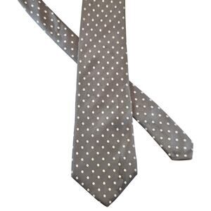 Bert Pulitzer Mens Silk Necktie Gray White Polka Dot Tie Handmade USA 60”